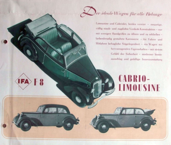IFA F8 Cabrio-Limousine Modelprogram 1950 Carbrochure (2595)